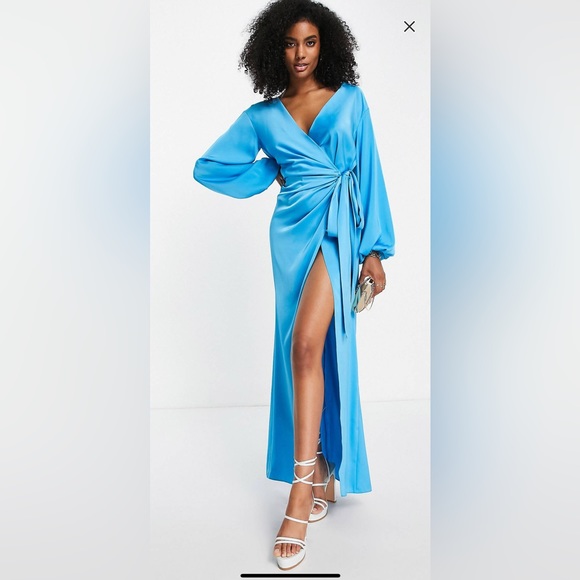 ASOS blue satin wrap dress - Picture 1 of 5